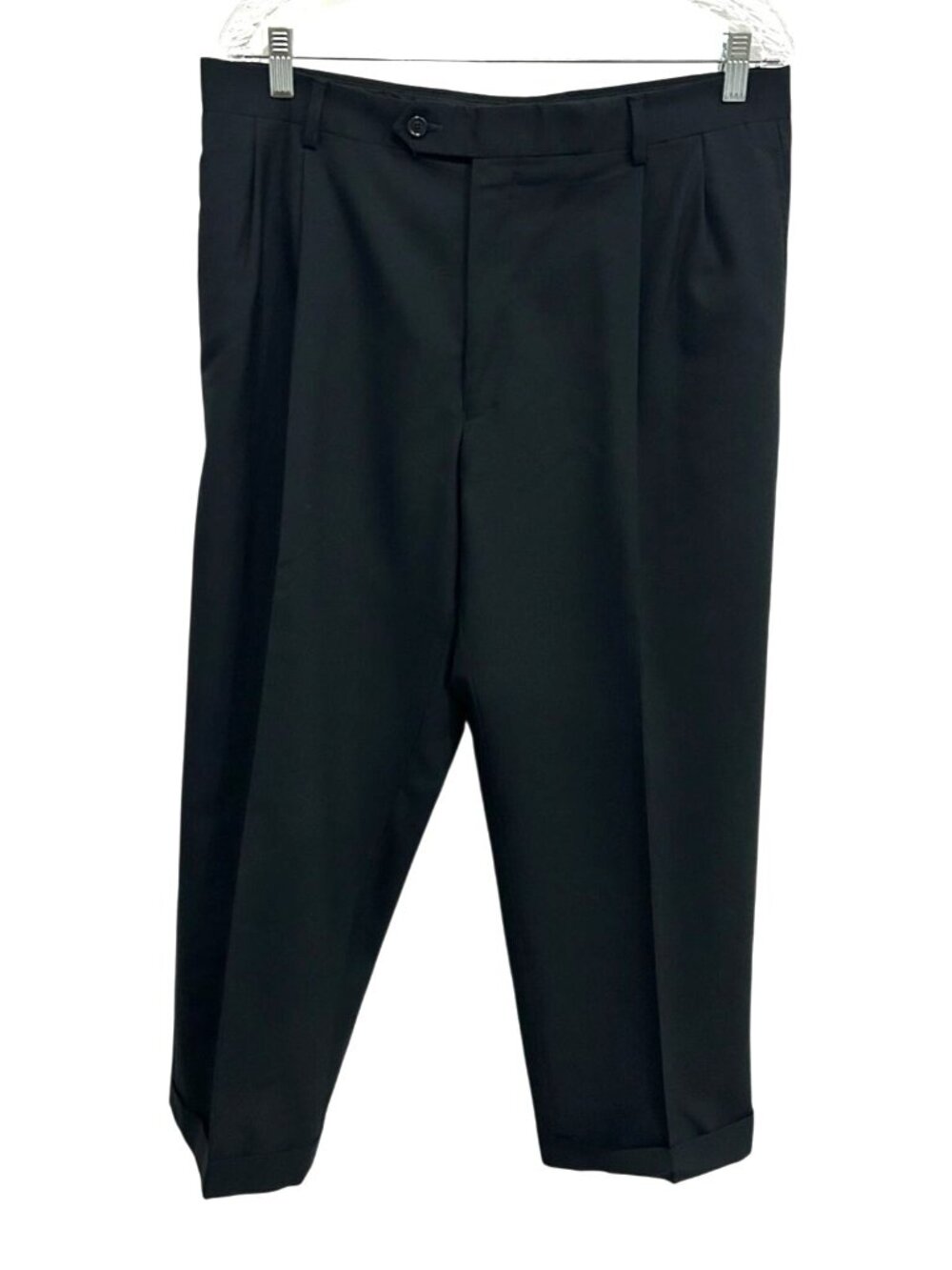 Black Pleated Mens 34x27 Dress Pants Cuffed Hem Classic Preppy Old Money